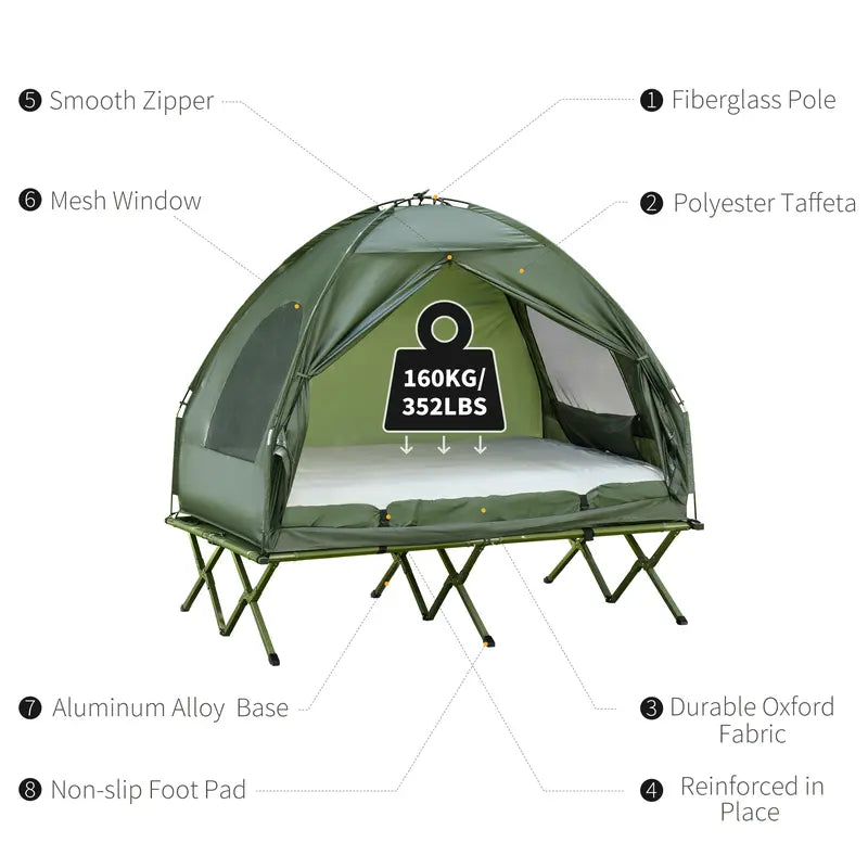 4-in-1 Foldable Camping Cot with Tent, Air Mattress & Bedspread