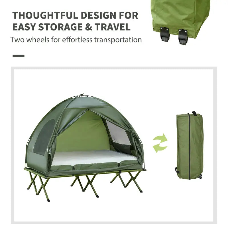 4-in-1 Foldable Camping Cot with Tent, Air Mattress & Bedspread