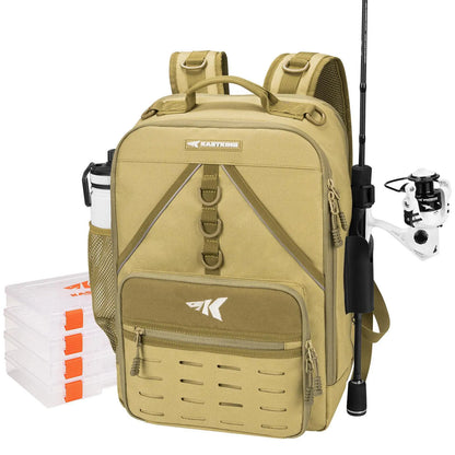 40L Fishing Tackle Backpack with 4 Tackle Boxes & Rod Holders