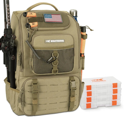 40L Fishing Tackle Backpack with 4 Tackle Boxes & Rod Holders