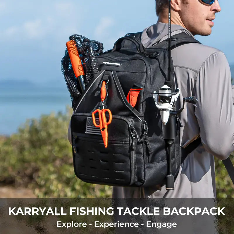 40L Fishing Tackle Backpack with 4 Tackle Boxes & Rod Holders