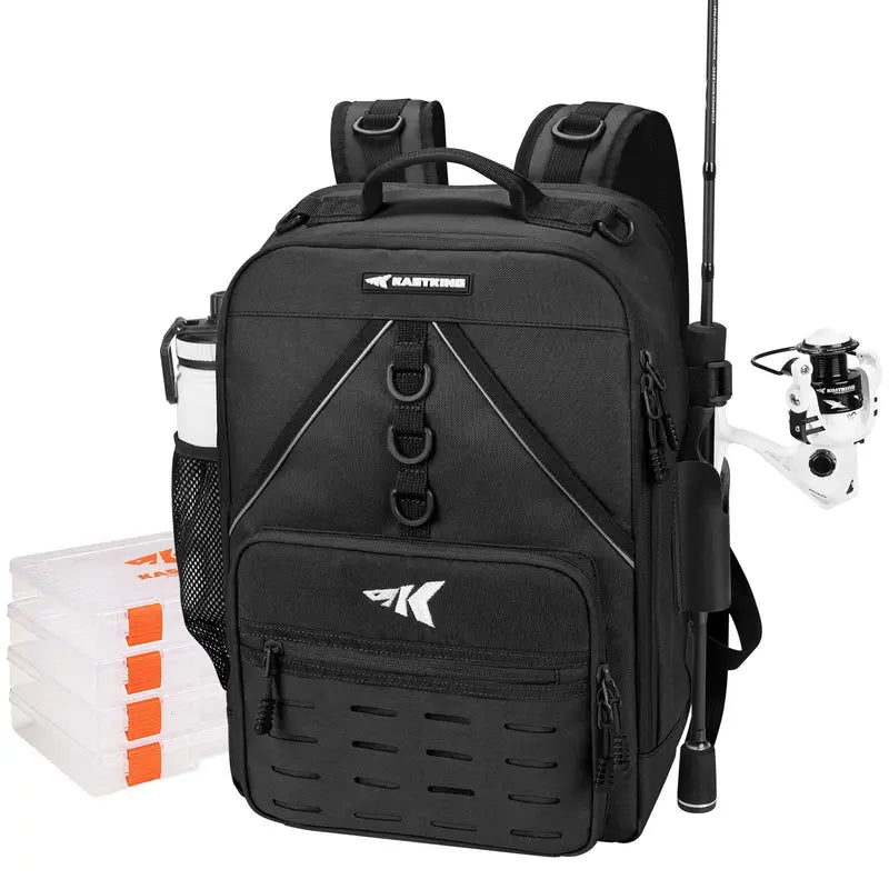 40L Fishing Tackle Backpack with 4 Tackle Boxes & Rod Holders