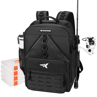 40L Fishing Tackle Backpack with 4 Tackle Boxes & Rod Holders
