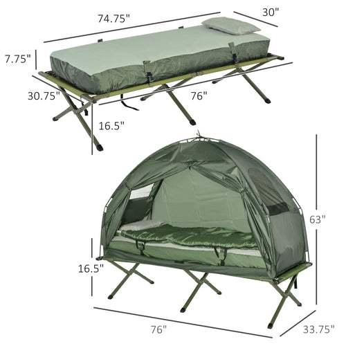 4-in-1 Foldable Camping Cot with Tent, Air Mattress & Bedspread