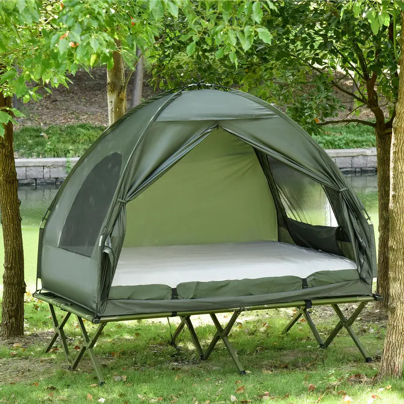 4-in-1 Foldable Camping Cot with Tent, Air Mattress & Bedspread
