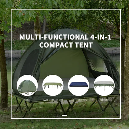 4-in-1 Foldable Camping Cot with Tent, Air Mattress & Bedspread